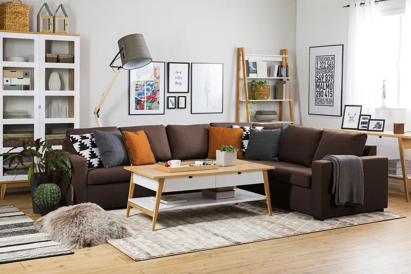 Crazy 5-sits Vändbar L-formad Large Hörnsoffa i Tyg - Brun - Möbler - Soffa - Hörnsoffa