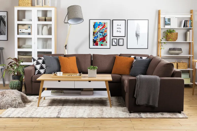 Crazy 5-sits Vändbar L-formad Large Hörnsoffa i Tyg - Brun - Möbler - Soffa - Hörnsoffa