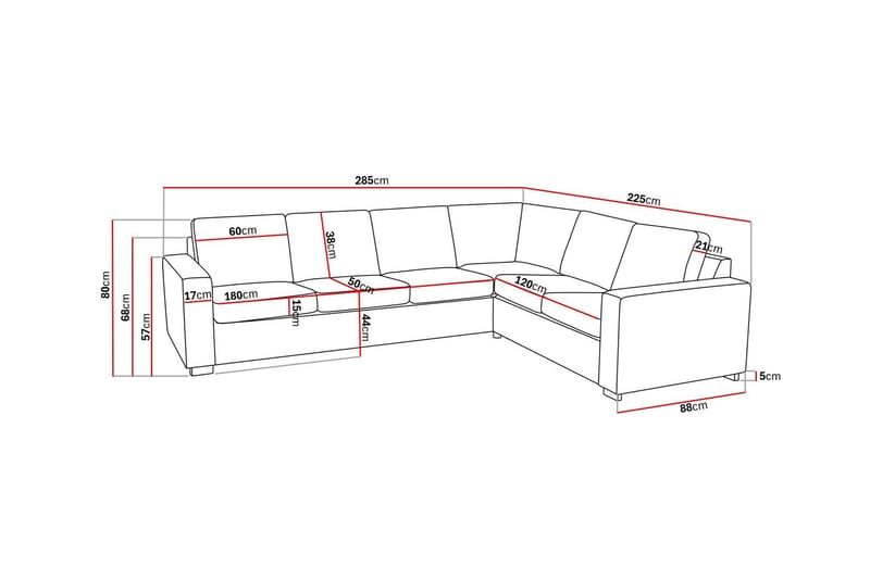 Crazy 5-sits Vändbar L-formad Large Hörnsoffa i Tyg - Grå - Möbler - Soffa - Hörnsoffa