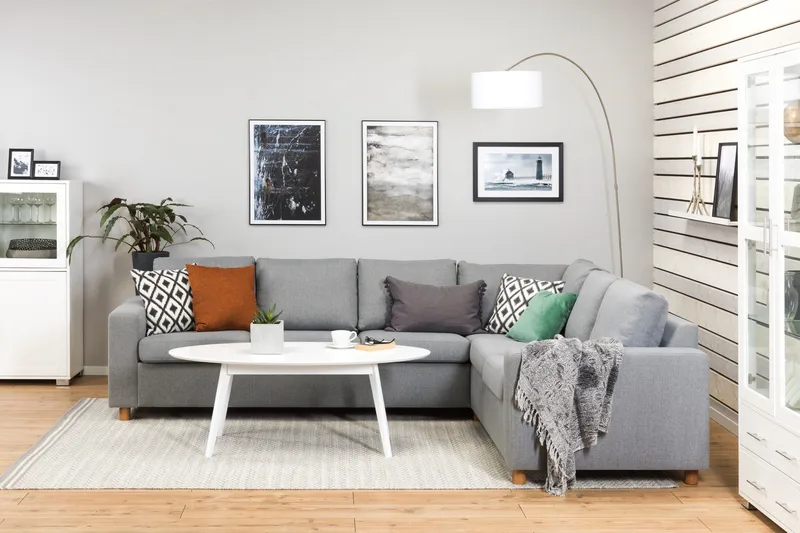 Crazy 5-sits Vändbar L-formad Large Hörnsoffa i Tyg - Grå - Möbler - Soffa - Hörnsoffa