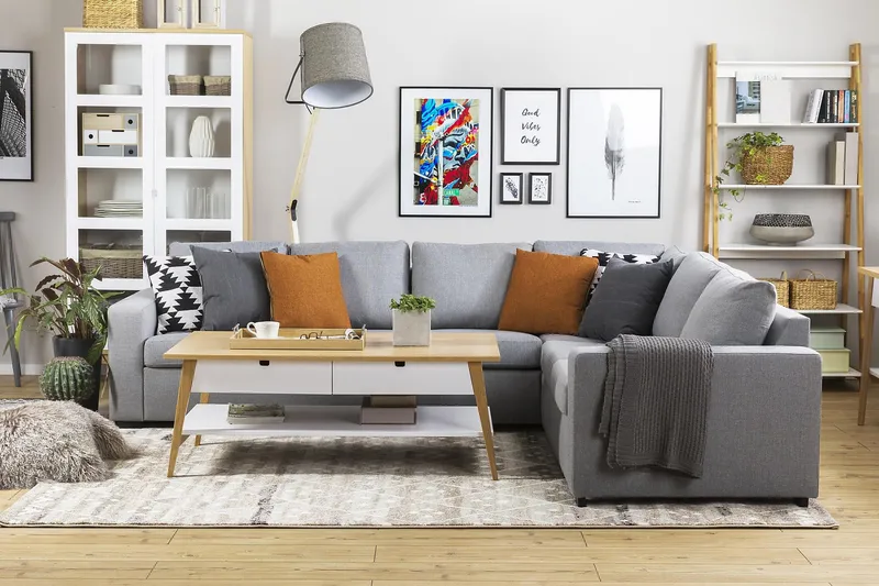 Crazy 5-sits Vändbar L-formad Large Hörnsoffa i Tyg - Grå - Möbler - Soffa - Hörnsoffa