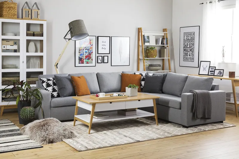 Crazy 5-sits Vändbar L-formad Large Hörnsoffa i Tyg - Grå - Möbler - Soffa - Hörnsoffa