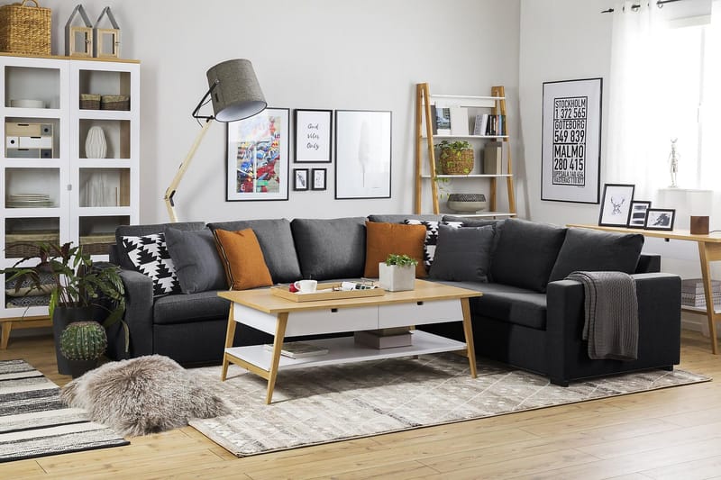 Crazy 5-sits Vändbar L-formad Large Hörnsoffa i Tyg - Mörkgrå - Möbler - Soffa - Hörnsoffa