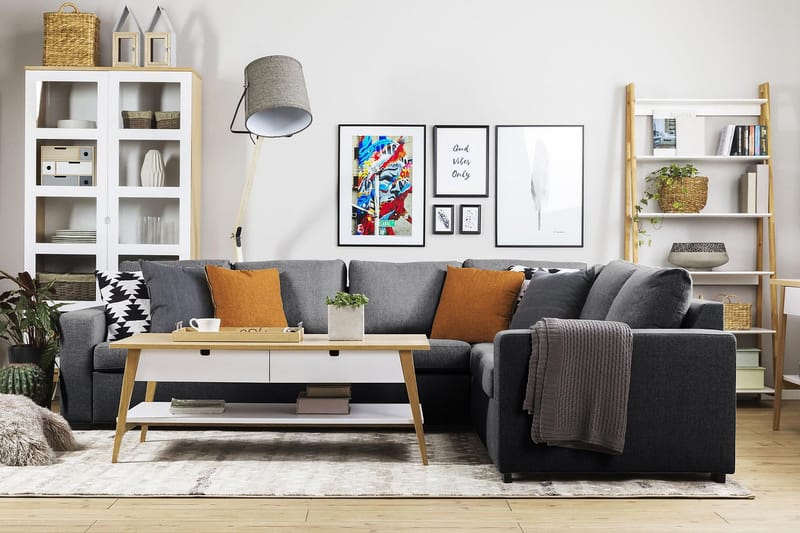 Crazy 5-sits Vändbar L-formad Large Hörnsoffa i Tyg - Mörkgrå - Möbler - Soffa - Hörnsoffa