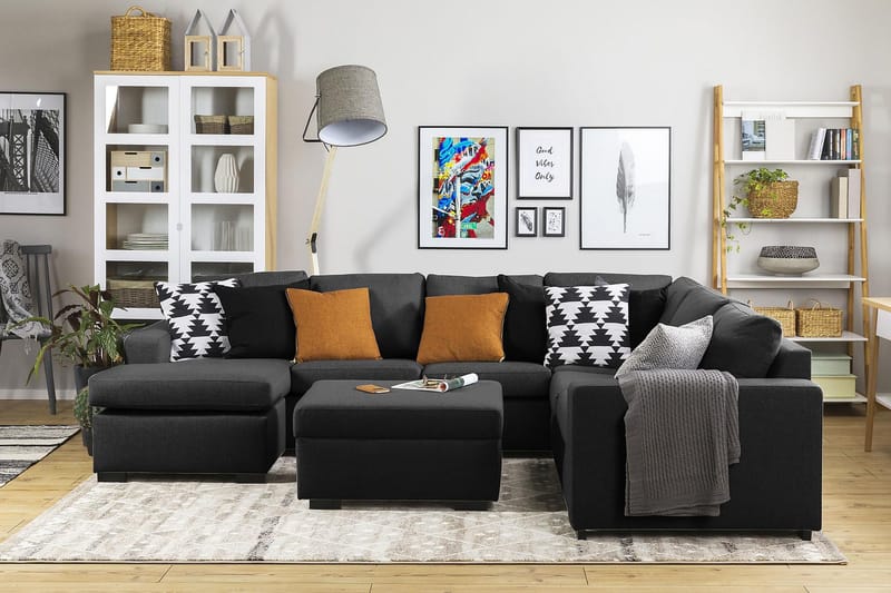 Crazy 5-sits Vänstervänd U-formad Hörnsoffa med divan i Tyg - Antracit - Möbler - Soffa - Hörnsoffa - Hörnsoffa med divan