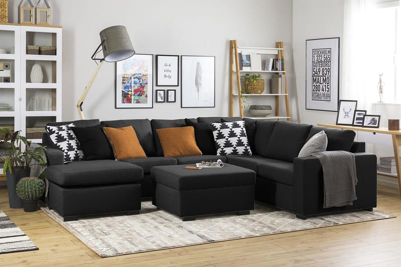 Crazy 5-sits Vänstervänd U-formad Hörnsoffa med divan i Tyg - Antracit - Möbler - Soffa - Hörnsoffa - Hörnsoffa med divan