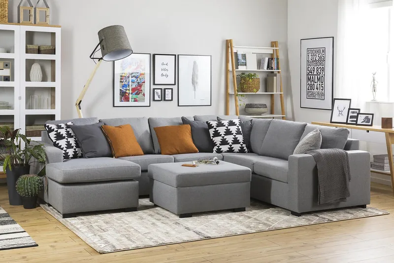 Crazy 5-sits Vänstervänd U-formad Hörnsoffa med divan i Tyg - Grå - Möbler - Soffa - Hörnsoffa