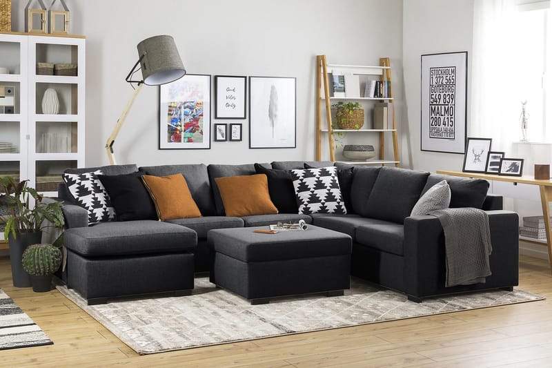 Crazy 5-sits Vänstervänd U-formad Hörnsoffa med divan i Tyg - Mörkgrå - Möbler - Soffa - Hörnsoffa - Hörnsoffa med divan