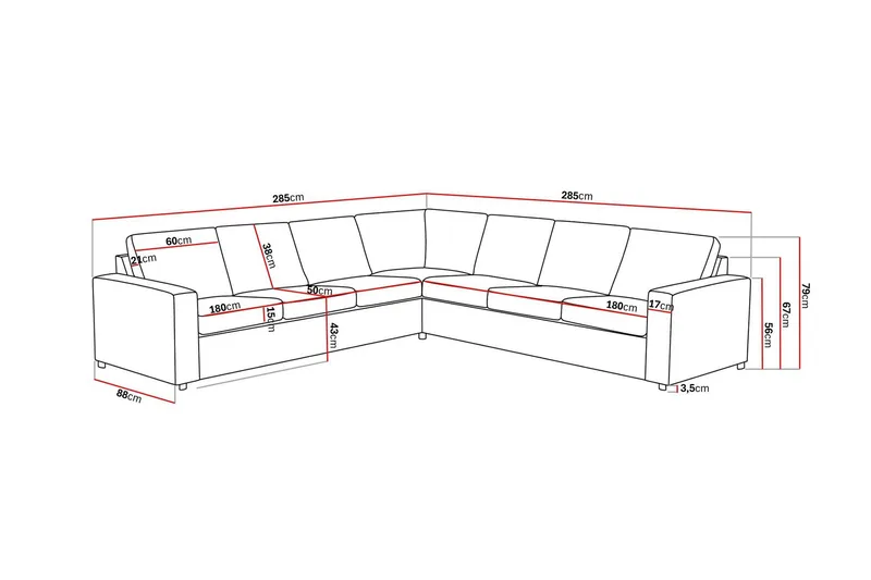Crazy 6-sits Vändbar L-formad X-Large Hörnsoffa i Tyg - Antracit - Möbler - Soffa - Hörnsoffa