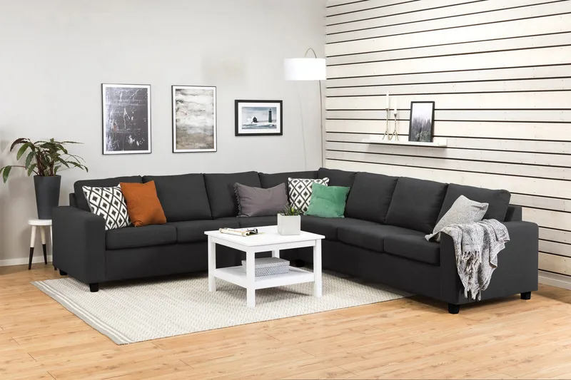 Crazy 6-sits Vändbar L-formad X-Large Hörnsoffa i Tyg - Antracit - Möbler - Soffa - Hörnsoffa