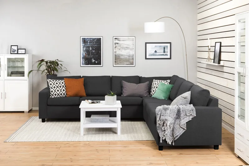 Crazy 6-sits Vändbar L-formad X-Large Hörnsoffa i Tyg - Antracit - Möbler - Soffa - Hörnsoffa