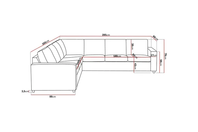 Crazy 6-sits Vändbar L-formad X-Large Hörnsoffa i Tyg - Antracit - Möbler - Soffa - Hörnsoffa