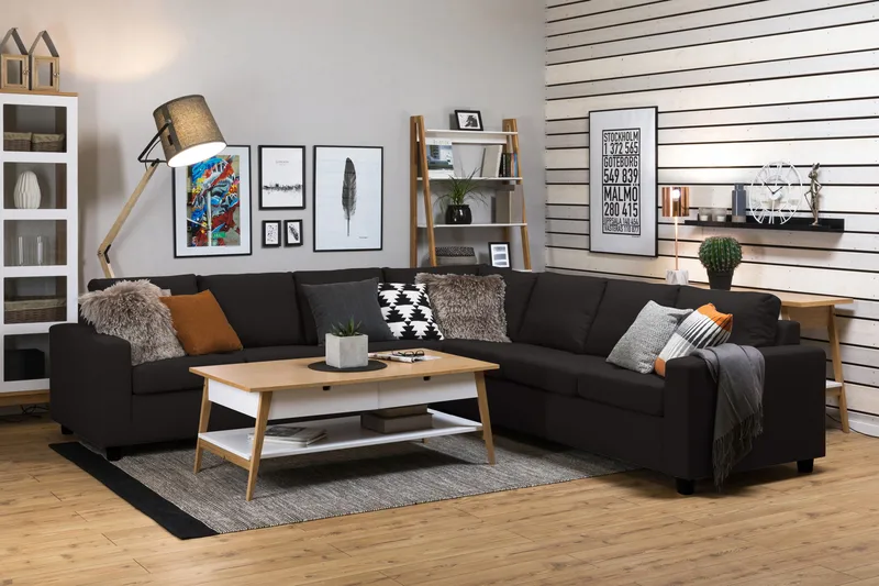 Crazy 6-sits Vändbar L-formad X-Large Hörnsoffa i Tyg - Antracit - Möbler - Soffa - Hörnsoffa