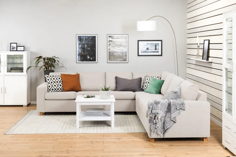 Crazy 6-sits Vändbar L-formad X-Large Hörnsoffa i Tyg - Beige - Möbler - Soffa - Hörnsoffa