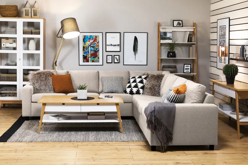 Crazy 6-sits Vändbar L-formad X-Large Hörnsoffa i Tyg - Beige - Möbler - Soffa - Hörnsoffa