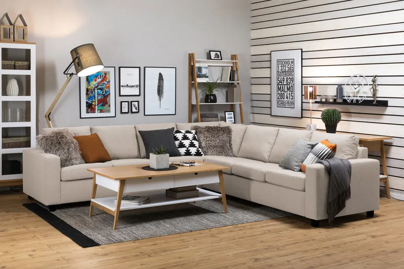 Crazy 6-sits Vändbar L-formad X-Large Hörnsoffa i Tyg - Beige - Möbler - Soffa - Hörnsoffa