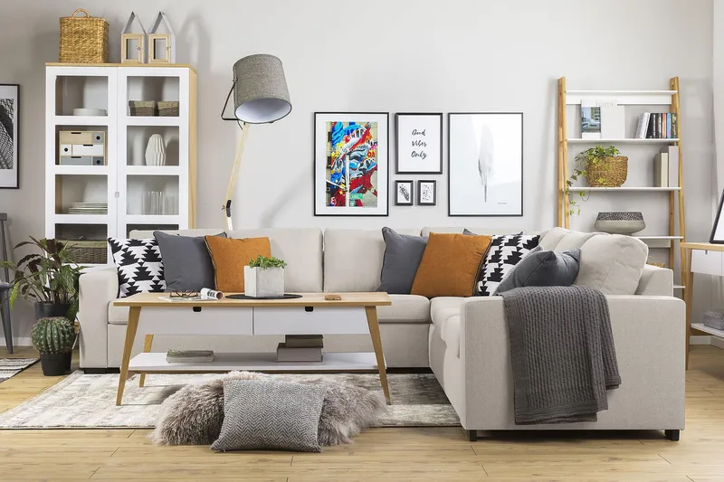 Crazy 6-sits Vändbar L-formad X-Large Hörnsoffa i Tyg - Beige - Möbler - Soffa - Hörnsoffa