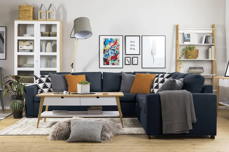 Crazy 6-sits Vändbar L-formad X-Large Hörnsoffa i Tyg - Blå - Möbler - Soffa - Hörnsoffa