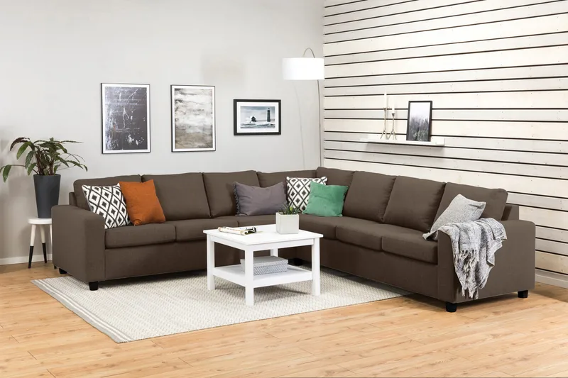 Crazy 6-sits Vändbar L-formad X-Large Hörnsoffa i Tyg - Brun - Möbler - Soffa - Hörnsoffa