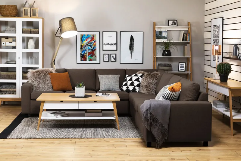 Crazy 6-sits Vändbar L-formad X-Large Hörnsoffa i Tyg - Brun - Möbler - Soffa - Hörnsoffa