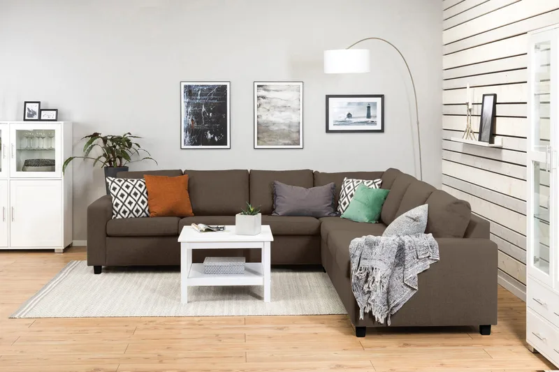 Crazy 6-sits Vändbar L-formad X-Large Hörnsoffa i Tyg - Brun - Möbler - Soffa - Hörnsoffa