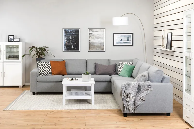 Crazy 6-sits Vändbar L-formad X-Large Hörnsoffa i Tyg - Grå - Möbler - Soffa - Hörnsoffa