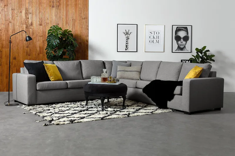Crazy 6-sits Vändbar L-formad X-Large Hörnsoffa i Tyg - Grå - Möbler - Soffa - Hörnsoffa