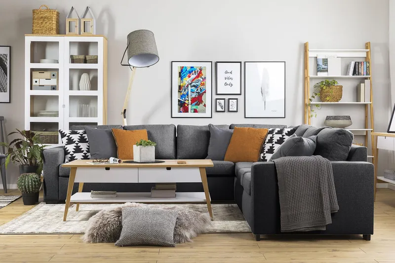 Crazy 6-sits Vändbar L-formad X-Large Hörnsoffa i Tyg - Mörkgrå - Möbler - Soffa - Hörnsoffa