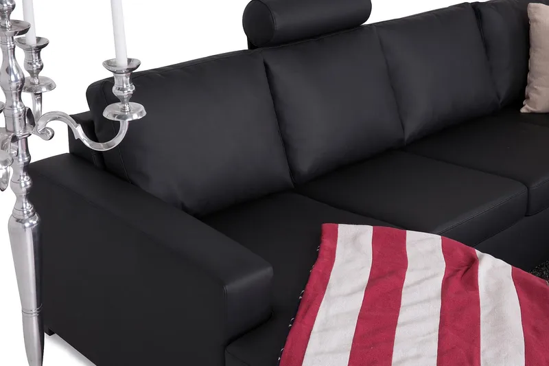 Crazy 6-sits Vänstervänd U-formad Large Hörnsoffa med divan i Konstläder - Svart - Möbler - Soffa - Hörnsoffa - Hörnsoffa med divan