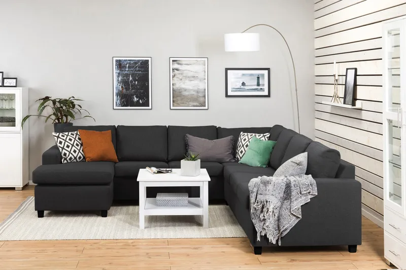 Crazy 6-sits Vänstervänd U-formad Large Hörnsoffa med divan i Tyg - Antracit - Möbler - Soffa - Hörnsoffa - Hörnsoffa med divan