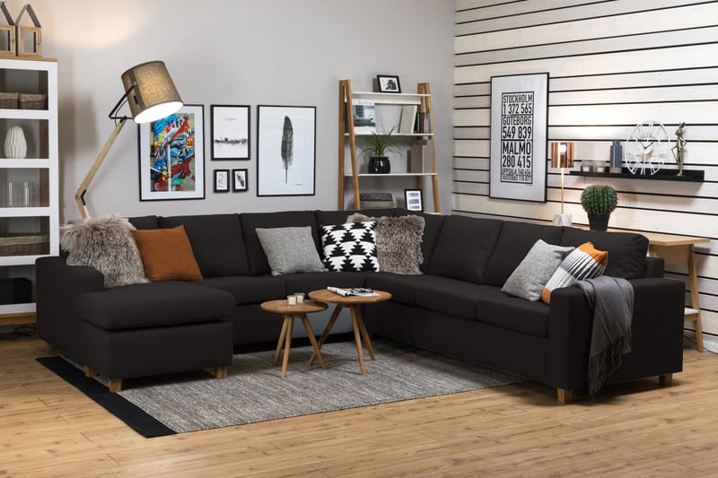 Crazy 6-sits Vänstervänd U-formad Large Hörnsoffa med divan i Tyg - Antracit - Möbler - Soffa - Hörnsoffa - Hörnsoffa med divan