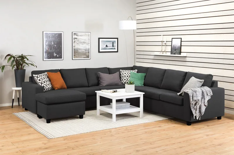 Crazy 6-sits Vänstervänd U-formad Large Hörnsoffa med divan i Tyg - Antracit - Möbler - Soffa - Hörnsoffa - Hörnsoffa med divan