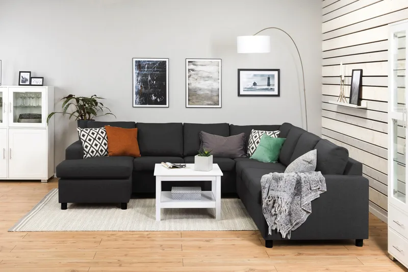 Crazy 6-sits Vänstervänd U-formad Large Hörnsoffa med divan i Tyg - Antracit - Möbler - Soffa - Hörnsoffa - Hörnsoffa med divan