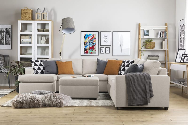 Crazy 6-sits Vänstervänd U-formad Large Hörnsoffa med divan i Tyg - Beige - Möbler - Soffa - Hörnsoffa