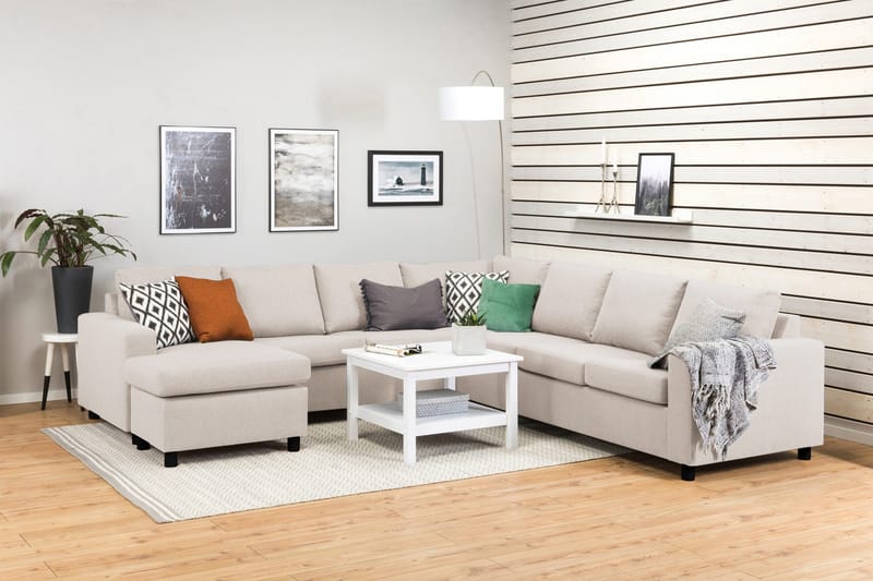 Crazy 6-sits Vänstervänd U-formad Large Hörnsoffa med divan i Tyg - Beige - Möbler - Soffa - Hörnsoffa