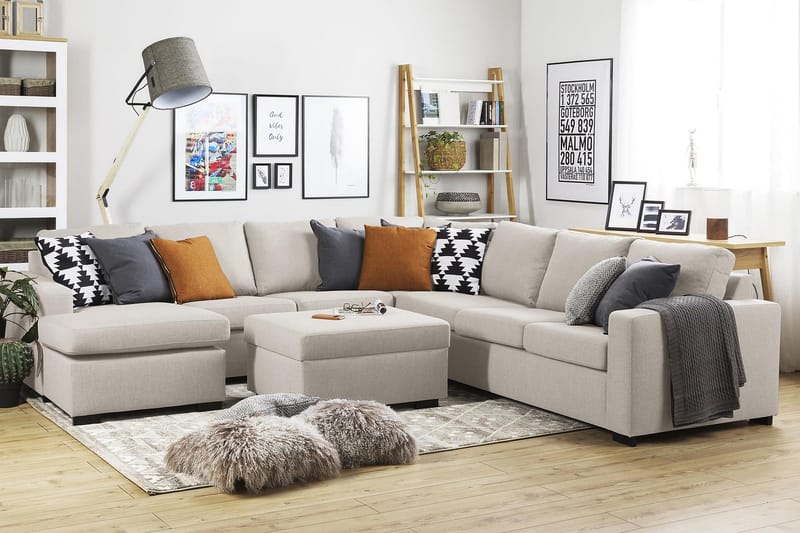 Crazy 6-sits Vänstervänd U-formad Large Hörnsoffa med divan i Tyg - Beige - Möbler - Soffa - Hörnsoffa