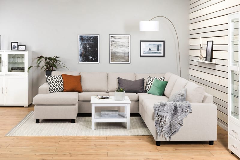 Crazy 6-sits Vänstervänd U-formad Large Hörnsoffa med divan i Tyg - Beige - Möbler - Soffa - Hörnsoffa