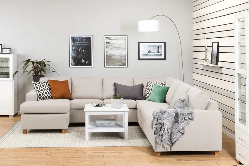 Crazy 6-sits Vänstervänd U-formad Large Hörnsoffa med divan i Tyg - Beige - Möbler - Soffa - Hörnsoffa