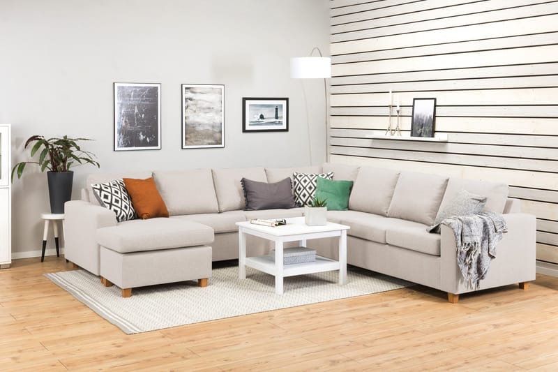 Crazy 6-sits Vänstervänd U-formad Large Hörnsoffa med divan i Tyg - Beige - Möbler - Soffa - Hörnsoffa