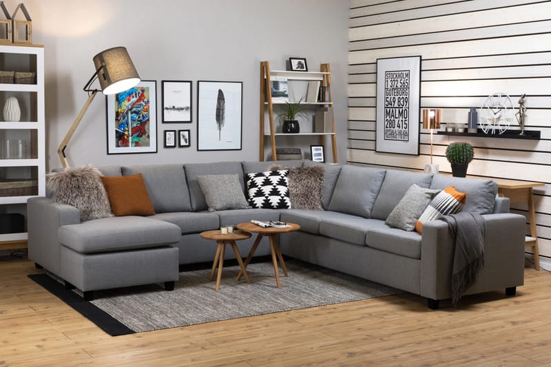 Crazy 6-sits Vänstervänd U-formad Large Hörnsoffa med divan i Tyg - Grå - Möbler - Soffa - Hörnsoffa - Hörnsoffa med divan