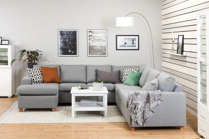 Crazy 6-sits Vänstervänd U-formad Large Hörnsoffa med divan i Tyg - Grå - Möbler - Soffa - Hörnsoffa - Hörnsoffa med divan