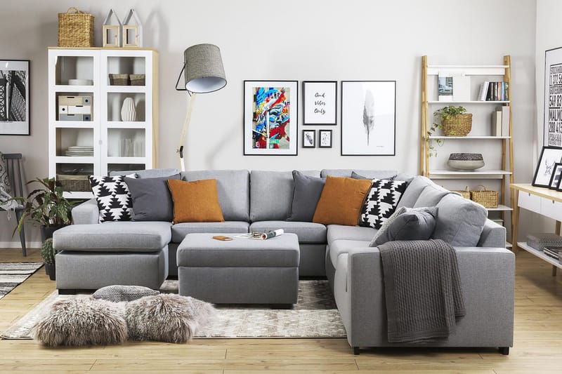 Crazy 6-sits Vänstervänd U-formad Large Hörnsoffa med divan i Tyg - Grå - Möbler - Soffa - Hörnsoffa - Hörnsoffa med divan