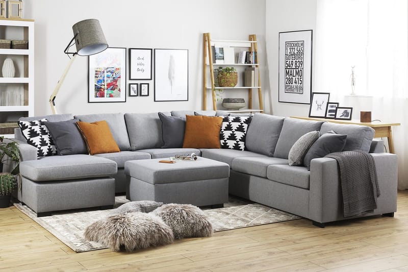 Crazy 6-sits Vänstervänd U-formad Large Hörnsoffa med divan i Tyg - Grå - Möbler - Soffa - Hörnsoffa - Hörnsoffa med divan