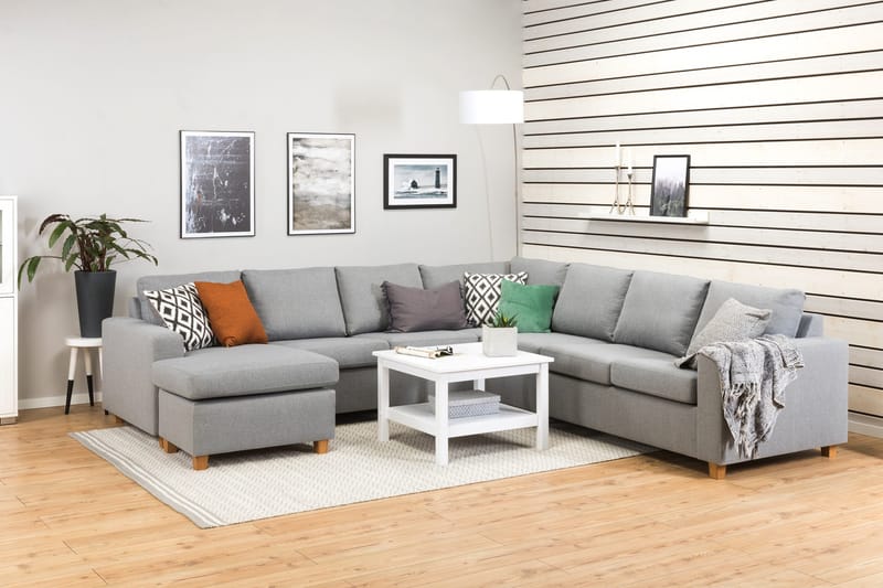 Crazy 6-sits Vänstervänd U-formad Large Hörnsoffa med divan i Tyg - Grå - Möbler - Soffa - Hörnsoffa - Hörnsoffa med divan