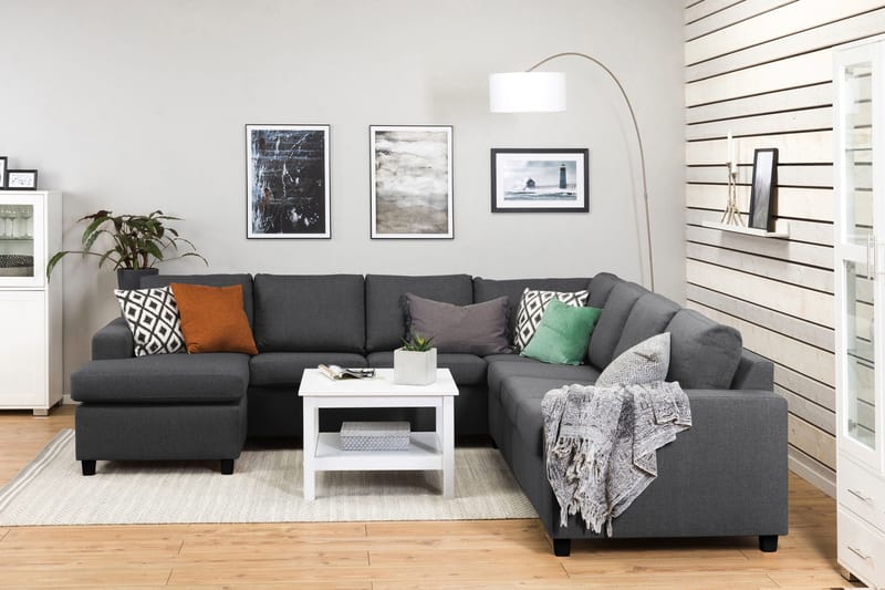 Crazy 6-sits Vänstervänd U-formad Large Hörnsoffa med divan i Tyg - Mörkgrå - Möbler - Soffa - Hörnsoffa - Hörnsoffa med divan