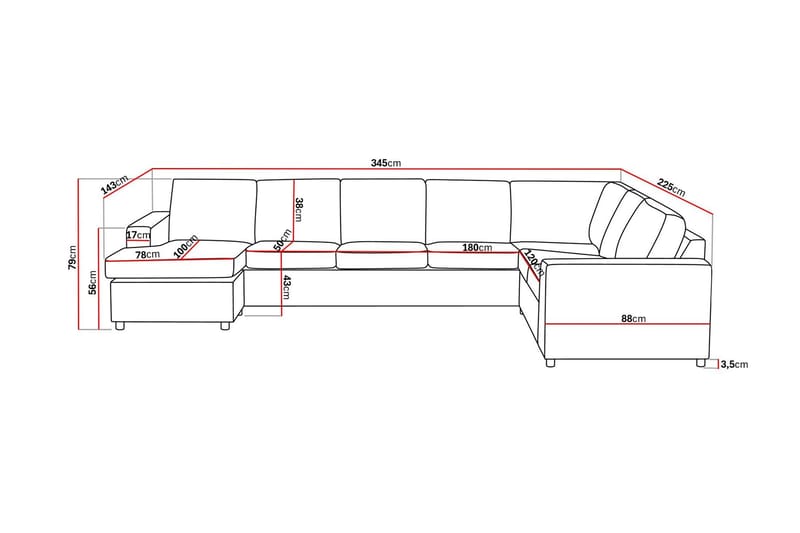 Crazy 6-sits Vänstervänd U-formad X-Large Hörnsoffa med divan i Tyg - Antracit - Möbler - Soffa - Hörnsoffa - Hörnsoffa med divan