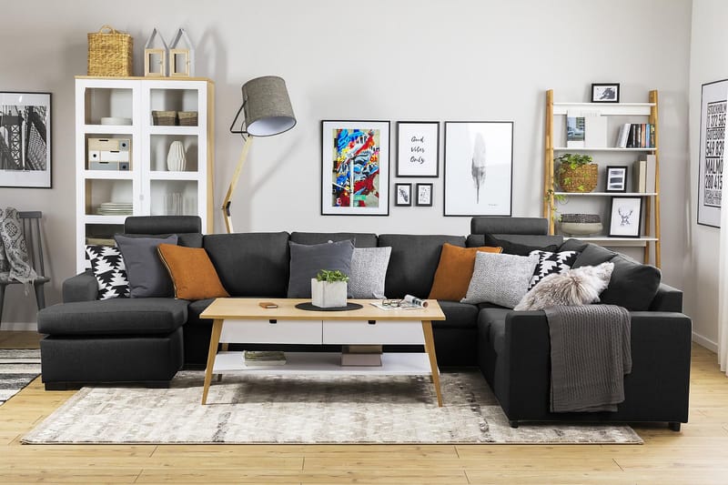 Crazy 6-sits Vänstervänd U-formad X-Large Hörnsoffa med divan i Tyg - Antracit - Möbler - Soffa - Hörnsoffa - Hörnsoffa med divan
