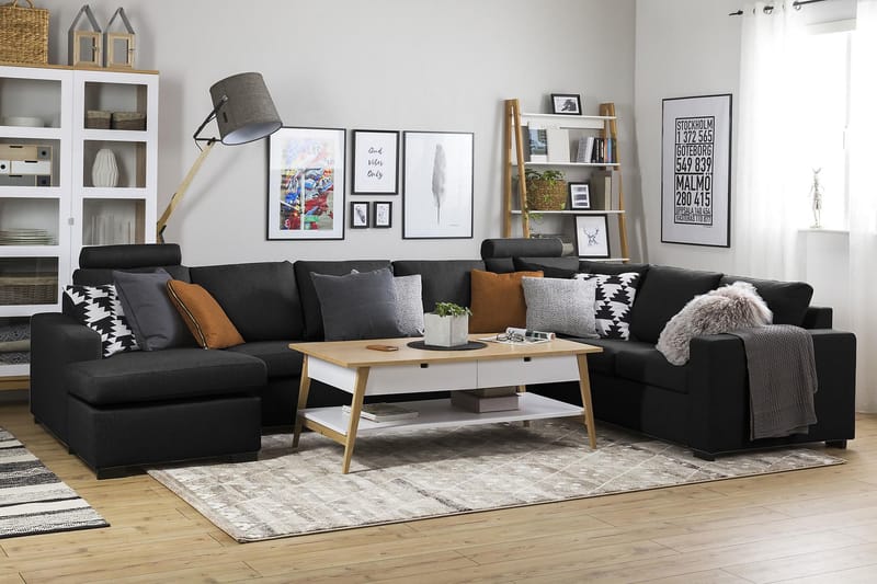 Crazy 6-sits Vänstervänd U-formad X-Large Hörnsoffa med divan i Tyg - Antracit - Möbler - Soffa - Hörnsoffa - Hörnsoffa med divan
