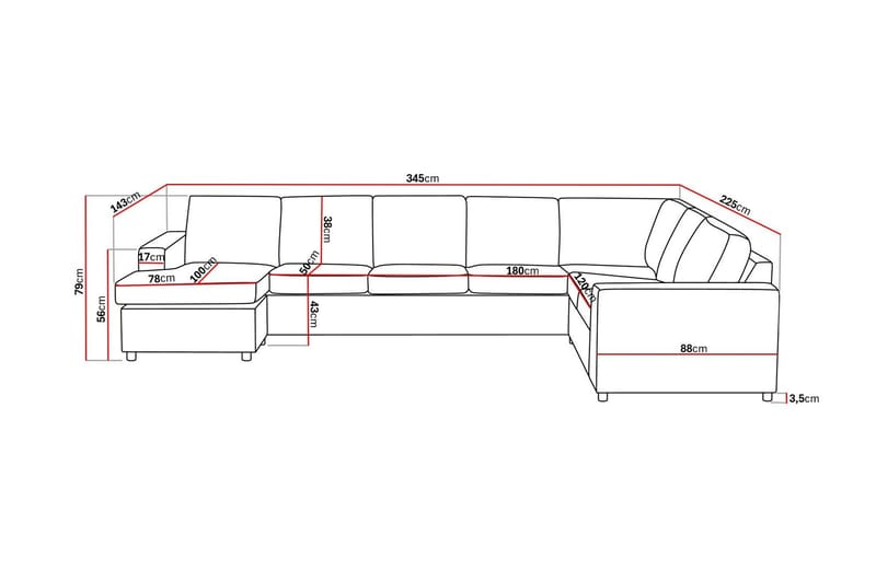Crazy 6-sits Vänstervänd U-formad X-Large Hörnsoffa med divan i Tyg - Antracit - Möbler - Soffa - Hörnsoffa - Hörnsoffa med divan
