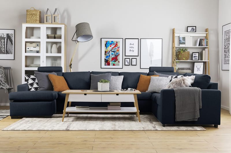 Crazy 6-sits Vänstervänd U-formad X-Large Hörnsoffa med divan i Tyg - Blå - Möbler - Soffa - Hörnsoffa - Hörnsoffa med divan